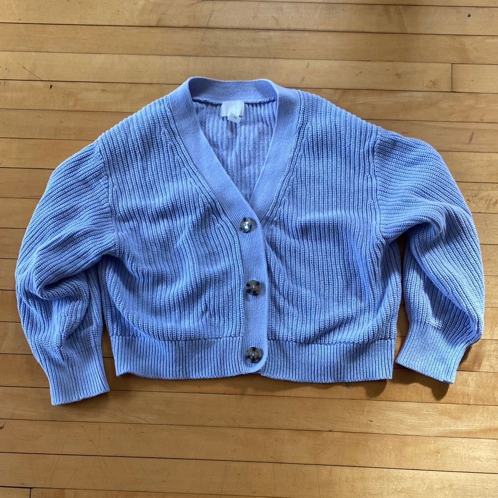 H&M Light Lavender Cropped Ribbed V-Neck Cardigan